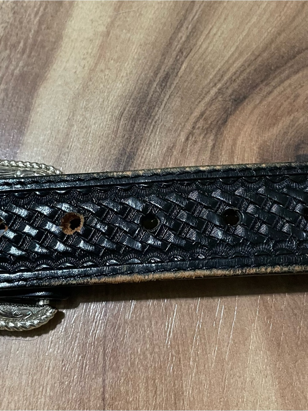 Nocona Womens Black Leather Western Belt with Silver Conchos & Whipstitch - Picture 8 of 14